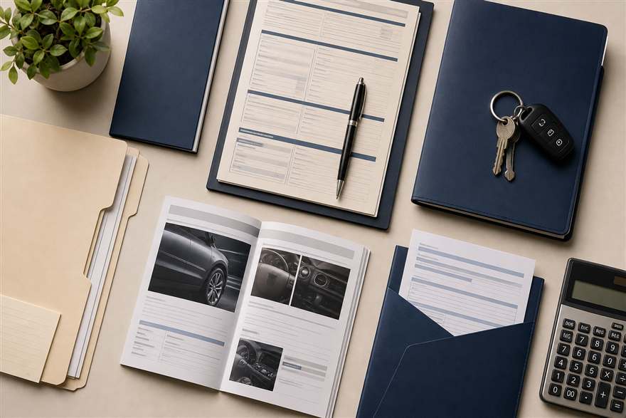 Documentos automotivos sobre a mesa